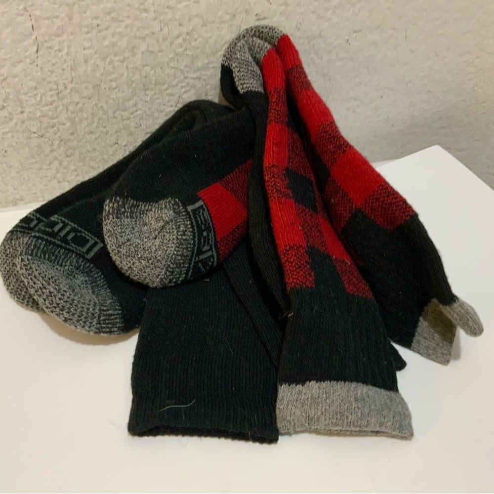 2-pair Dickies Steel Toe Wool Crew - red/black check gray